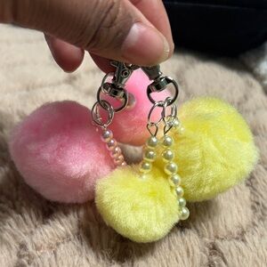 Pink and Yellow Pom Pom Keychains